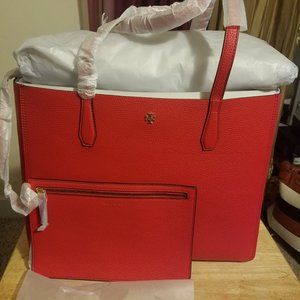 Tory Burch  Blake  Red Large Pebbled Leather Tote Shoulder Bag Style 67282